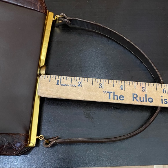Vintage Sydney of California Brown Croc Leather Trim Top Handle Clutch Handbag - Picture 9 of 16